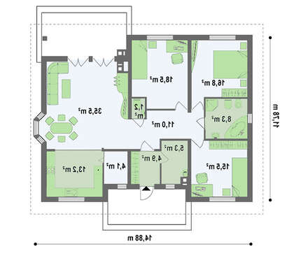 Каркасный вариант популярного проекта одноэтажного дома