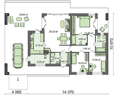 Проект одноэтажного дома хай-тек с бассейном и оригинальным гаражом