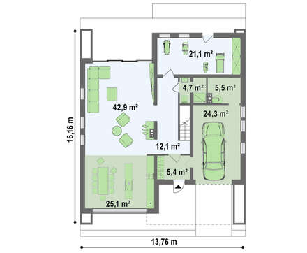 Проект современного двухэтажного дома с встроенным гаражом