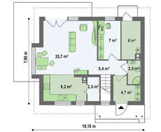 Проект компактного уютного дачного дома для небольшого участка