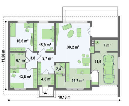 Проект шикарного удобного и комфортного одноэтажного особняка с гаражом