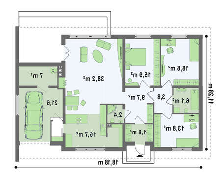 Проект шикарного удобного и комфортного одноэтажного особняка с гаражом