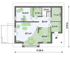 Каркасный проект одноэтажного дома со стеклянным балконом в мансарде