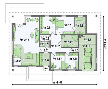 Проект классического 1 этажного дома с мансардой, кирпичным фасадом и гаражом