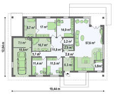 Проект классического 1 этажного дома с мансардой, кирпичным фасадом и гаражом