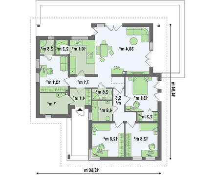 Версия проекта дома 4M174 без гаража с отдельным кабинетом