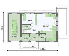 Проект коттеджа с мансардой по типу 4M190 с гаражом на 1 машину