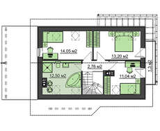 Проект маленького аккуратного загородного коттеджа с мансардой