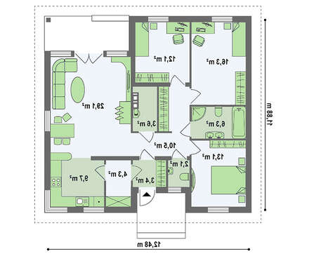 Проект 1 этажного дома по типу 4M250 с кирпичным фасадом