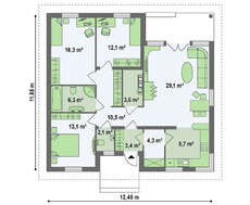 Проект 1 этажного дома по типу 4M250 с кирпичным фасадом