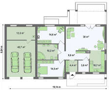 Проект дачного коттеджа по типу 4M272 с гаражом