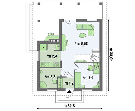 Проект коттеджа с мансардой и внешним камином по типу 4M362
