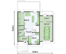 Версия проекта дома 4M406 с гаражом для 1-ой машины