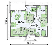 Одноэтажный дом с колоннами по версии 4M512 без встроенного гаража