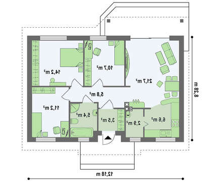 Проект малогабаритного дома с двускатной кровлей