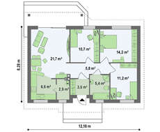 Проект малогабаритного дома с двускатной кровлей
