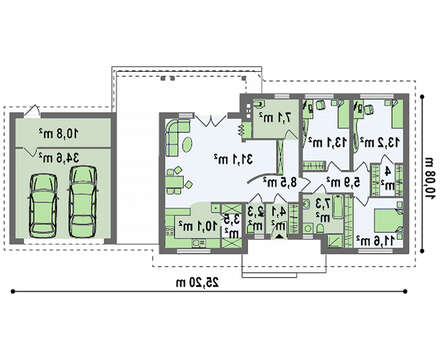 Одноэтажный дом с пристроенным гаражом и опрятной крышей