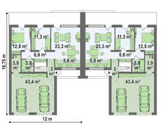 Проект современного таунхауса с гаражами на 2 автомобиля