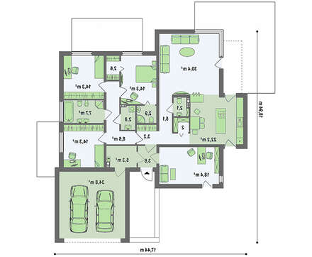 Версия проекта дома 4M588 в стиле хай тек с гаражом на 2 машины