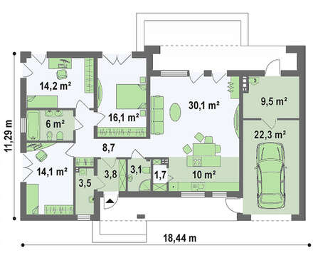 Проект дома хай-тек по типу 4M590 с гаражом для 1-ой машины