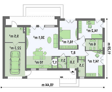 Проект дома хай-тек по типу 4M590 с гаражом для 1-ой машины
