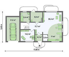 Двухэтажный коттедж по типу 4M600 с гаражом и террасой