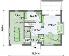 Уменьшенный вариант проекта современного дома с кухней студио 4M648
