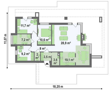 Проект комфортного одноэтажного дома с бассейном