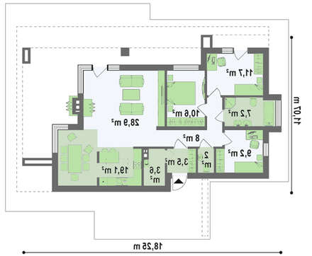 Проект комфортного одноэтажного дома с бассейном