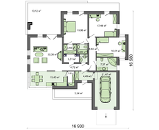 Одноэтажный дом в стиле хай тек с местом для костра на террасе