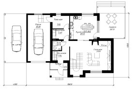 Классический коттедж с гаражом и навесом для авто