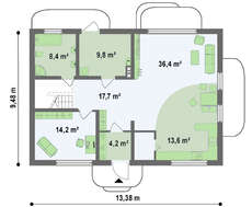 Проект дома с просторной гостиной и кухней студио