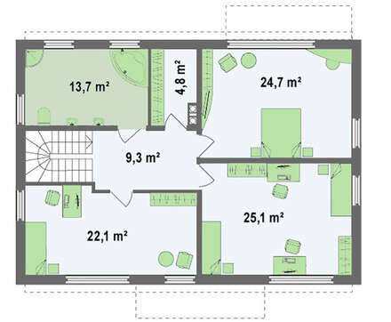 Проект дома с просторной гостиной и кухней студио