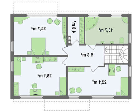 Проект дома с просторной гостиной и кухней студио
