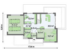 Проект 2-х этажного коттеджа, выполненного в современном стиле