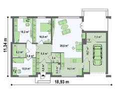 Одноэтажный современный коттедж с боковым гаражом на 1 машину