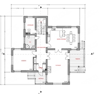 Проект коттеджа в классическом стиле с гаражом для 1 машины и террасой