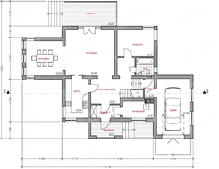 Проект жилого коттеджа с террасой и удобным гаражом для 1 авто