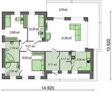 Проект современного одноэтажного коттеджа с застекленной гостиной