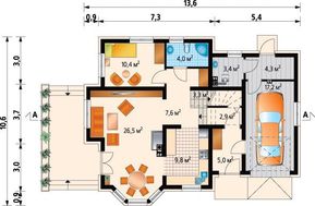 Проект для строительства коттеджа Т-образной формы с мансардой