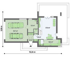 Двухэтажный дом в стиле модерн с террасой над гаражом