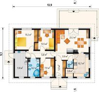 Одноэтажный особняк интересного оформления
