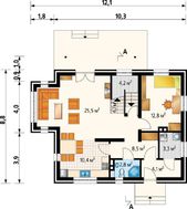 Жилой дом мансардного типа с просторной гостиной и пятью спальнями