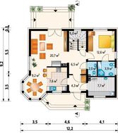 Проект мансардного коттеджа с угловым эркером