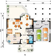 Современный загородный дом с большой террасой и гаражом на два автомобиля
