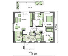 Одноэтажный проект прямоугольной формы 13 на 10