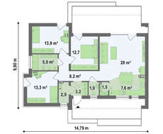 Небольшой коттедж с плоской крышей в стиле бунгало