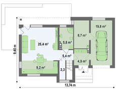 Двухэтажный коттедж с гаражом и террасой в стиле модерна