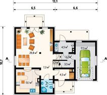 Проект симпатичного загородного особняка с гаражом и простым балконом