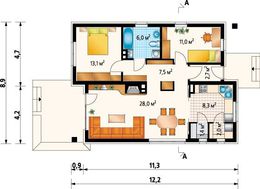 Проект оригинальной загородной усадьбы с площадью 80 m²